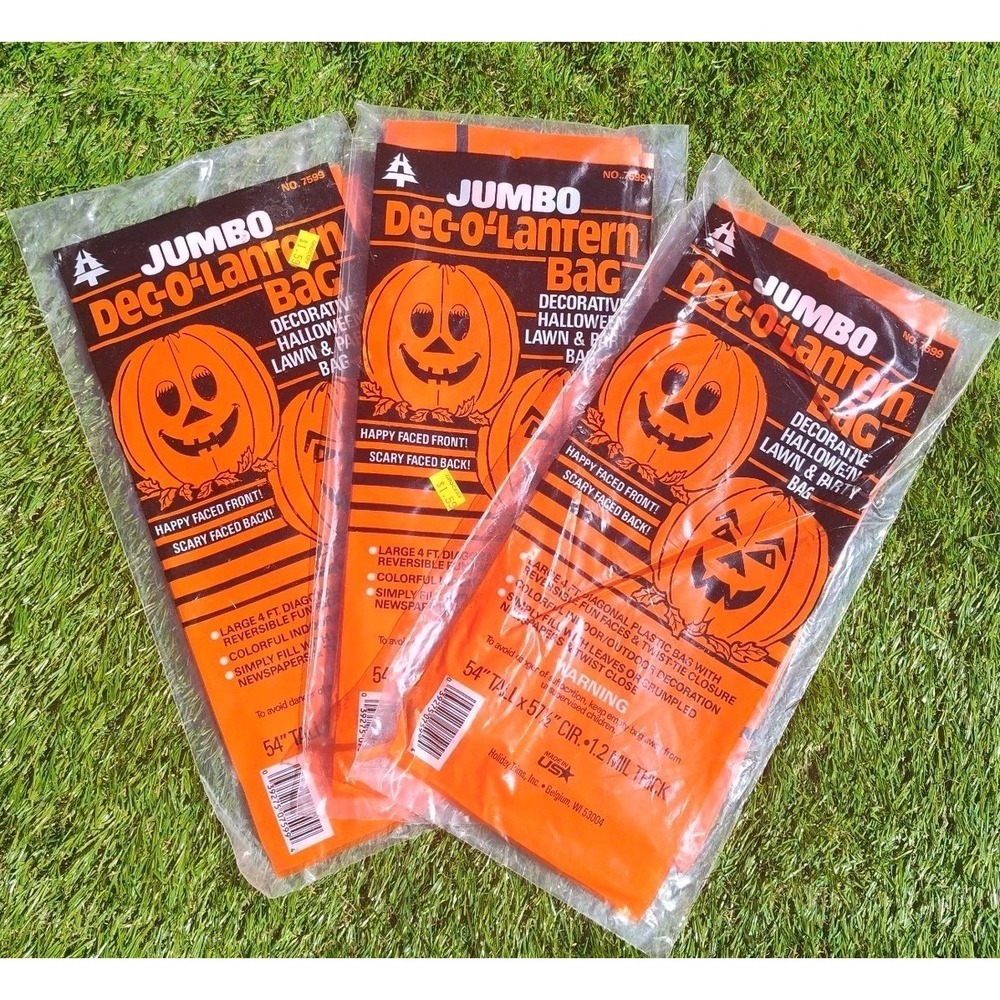 Jumbo Dec O Lantern Lawn Bag Halloween Pumpkin Vintage Holiday Trims Lot Of 3